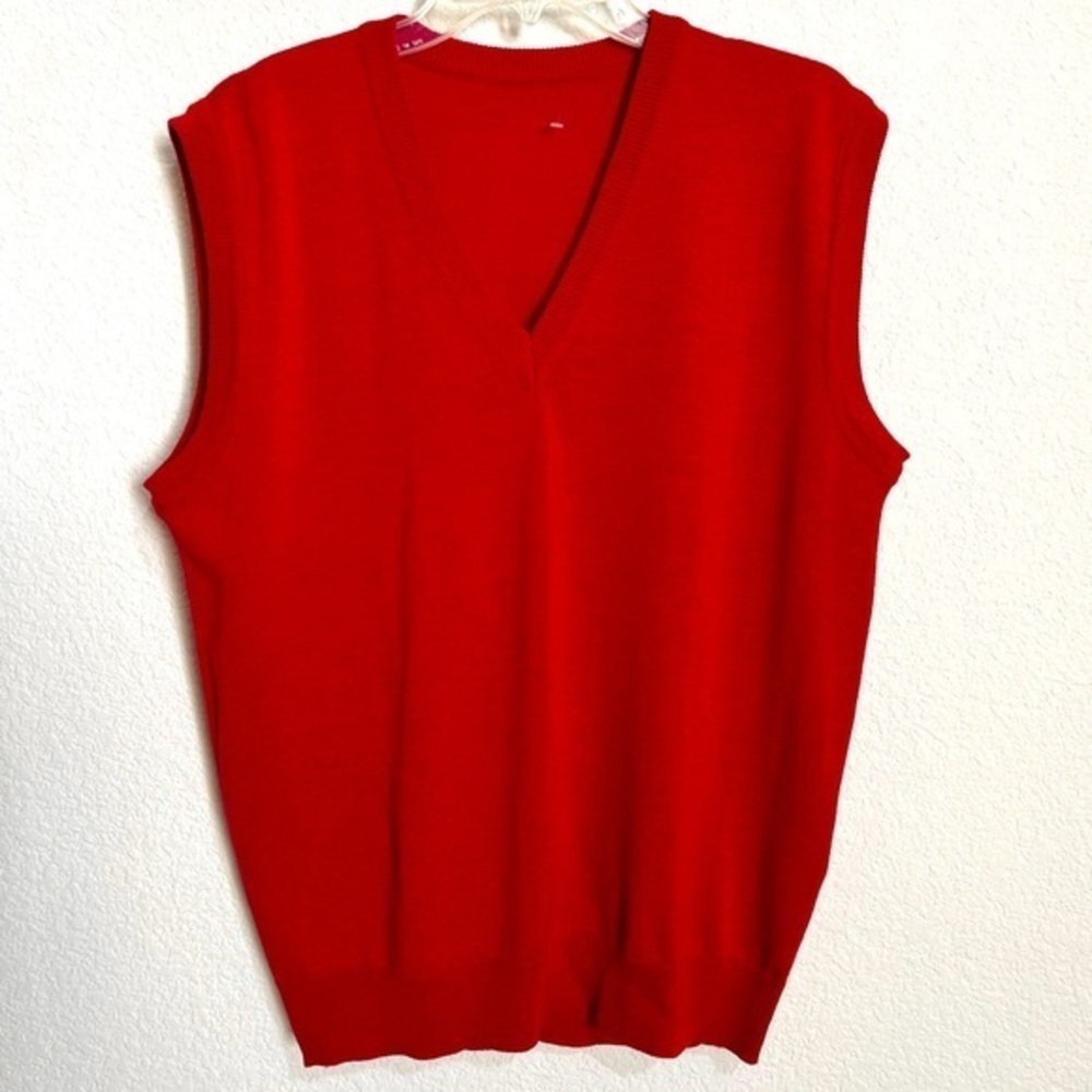 Men's Red Wool Knit V Neck Sweater Vest New XLarge